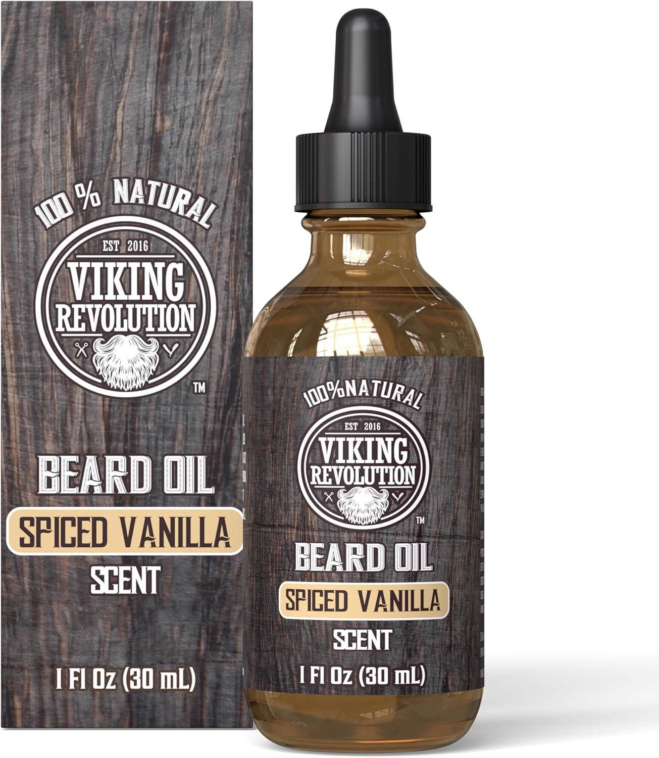 Viking Revolution - Beard Oil - All Natural Variety Beard Oil For Men With Argan & Jojoba Oils - Softens, Smooths & Strengthens - Gifts For Men - Spiced Vanilla - 30 ml-0