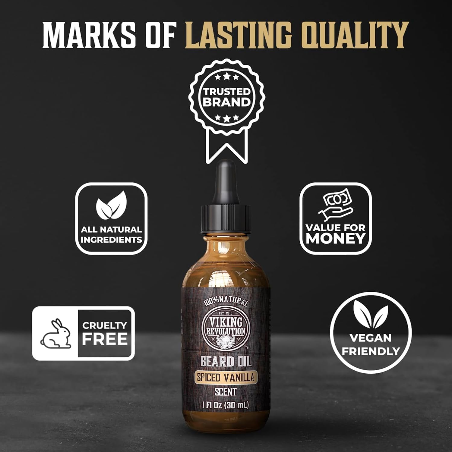 Viking Revolution - Beard Oil - All Natural Variety Beard Oil For Men With Argan & Jojoba Oils - Softens, Smooths & Strengthens - Gifts For Men - Spiced Vanilla - 30 ml-4