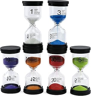 6Pcs Sand Timers- Hourglass Sand Timers Colorful 1/3/5/10/15/30 Minutes Sandglass Timer with Protective Cover for Games Classroom Home Office Cooking