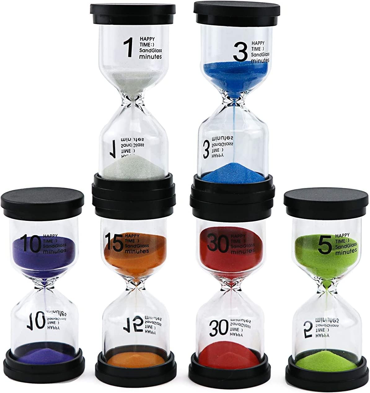 6Pcs Sand Timers- Hourglass Sand Timers Colorful 1/3/5/10/15/30 Minutes Sandglass Timer with Protective Cover for Games Classroom Home Office Cooking-0