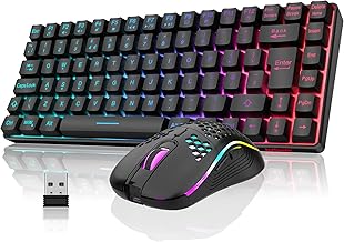 RedThunder K84 75% Wireless Gaming Keyboard and Mouse Rainbow Backlight UK Layout 85 Keys TKL Ultra Compact Mini Design Lightweight Honeycomb Gaming Mouse for PC Mac PS5 Xbox Office Gamers