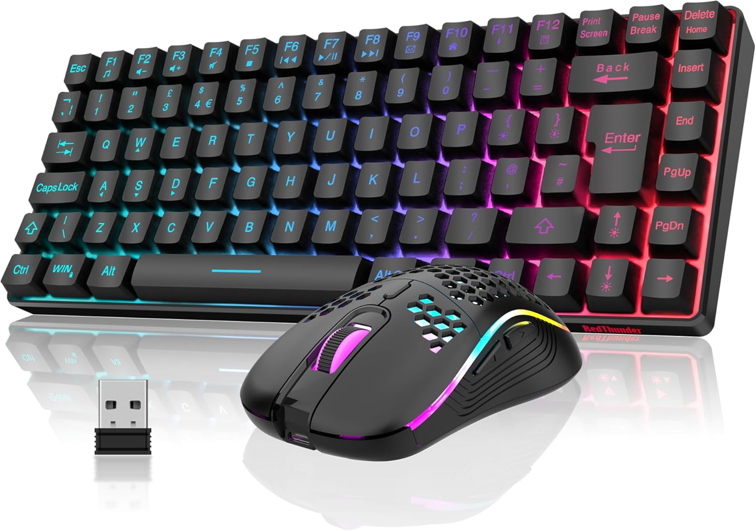 RedThunder K84 75% Wireless Gaming Keyboard and Mouse Rainbow Backlight UK Layout 85 Keys TKL Ultra Compact Mini Design Lightweight Honeycomb Gaming Mouse for PC Mac PS5 Xbox Office Gamers-0