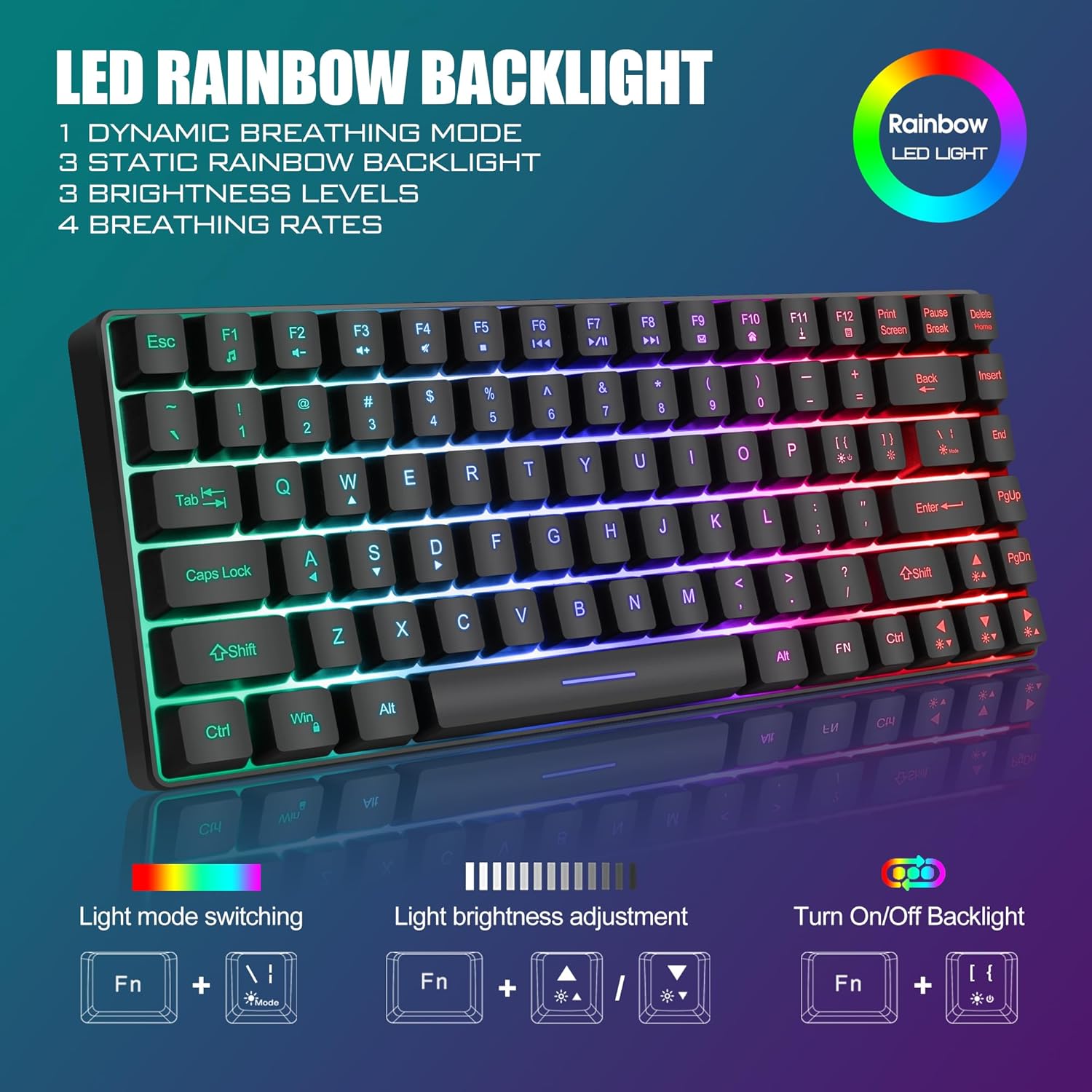 RedThunder K84 75% Wireless Gaming Keyboard and Mouse Rainbow Backlight UK Layout 85 Keys TKL Ultra Compact Mini Design Lightweight Honeycomb Gaming Mouse for PC Mac PS5 Xbox Office Gamers-2