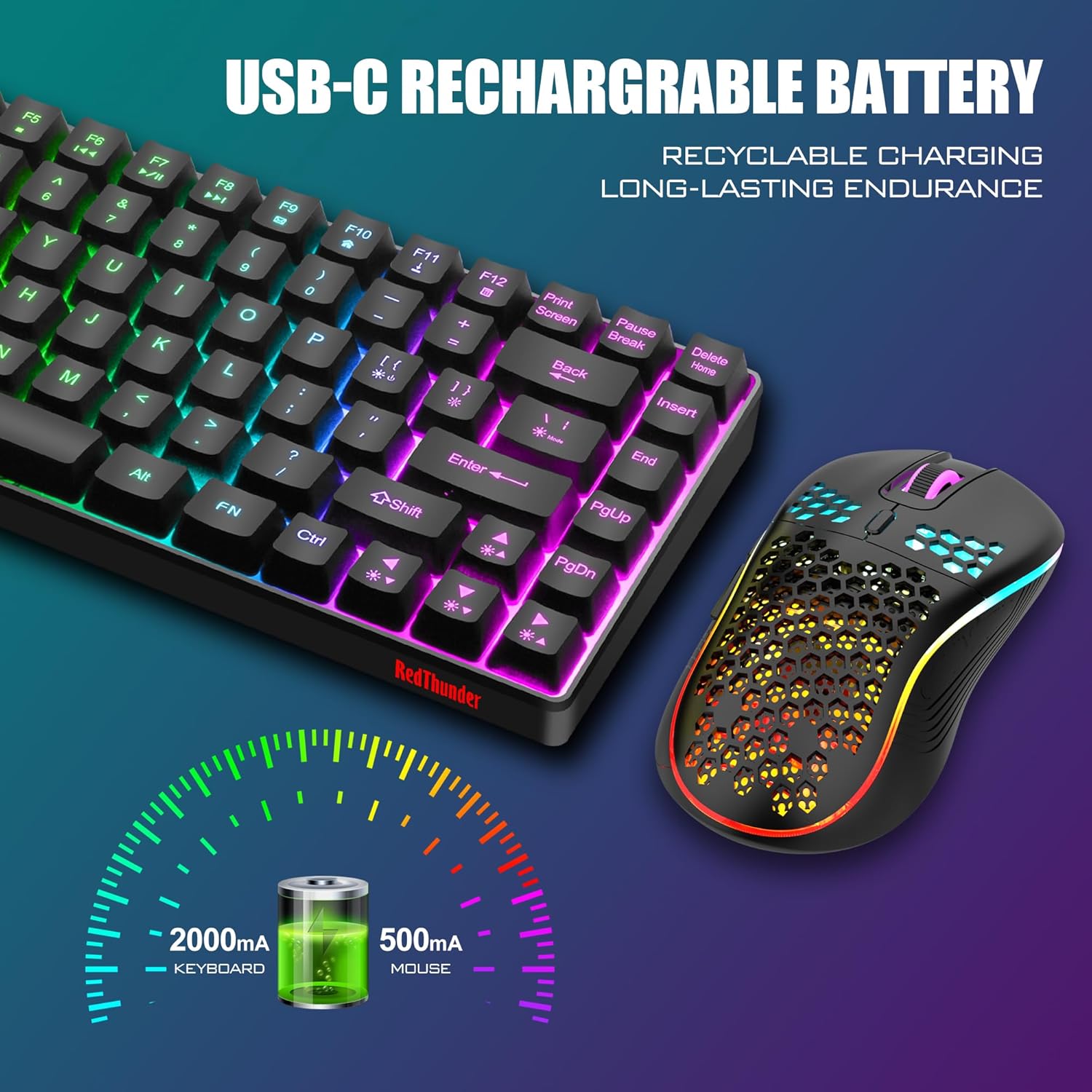 RedThunder K84 75% Wireless Gaming Keyboard and Mouse Rainbow Backlight UK Layout 85 Keys TKL Ultra Compact Mini Design Lightweight Honeycomb Gaming Mouse for PC Mac PS5 Xbox Office Gamers-4