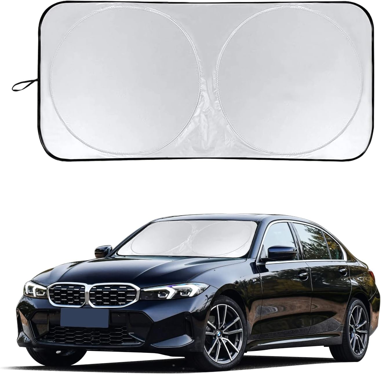 Rncop Car Windshield Sunshade with Storage Pouch, 210T Reflective Polyester Foldable Car Sun Visor for Sun Protection and Heat Insulation - Large(160 x 90cm)-0