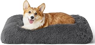 Bedsure Calming Dog Bed Medium - Fluffy Dog Crate Mattress Washable for Puppy and Large Cats, Dog Anxiety Pillow Cushion with Anti Slip Bottom, Grey, 74x53x8cm