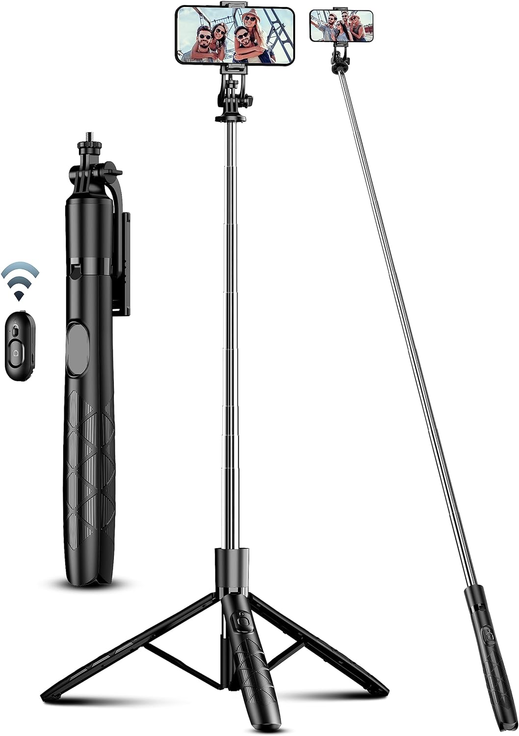 71" Phone Tripod & Selfie Stick, All in One Extendable Cell Phone Tripod with Wireless Remote, Tripod Stand for iPhone & Travel Tripod 360° Rotation Compatible with iPhone Android Phone, Camera-0