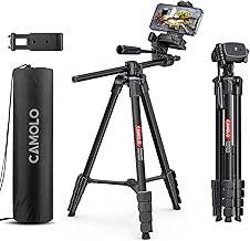 CAMOLO Phone Tripod，69.7” Camera Tripod with Extension Arm for Travel Aluminum Lightweight Tripod with Travel Bag Horizontal Arm Camera DSLR Tripod Video Photography for YouTube Vlog