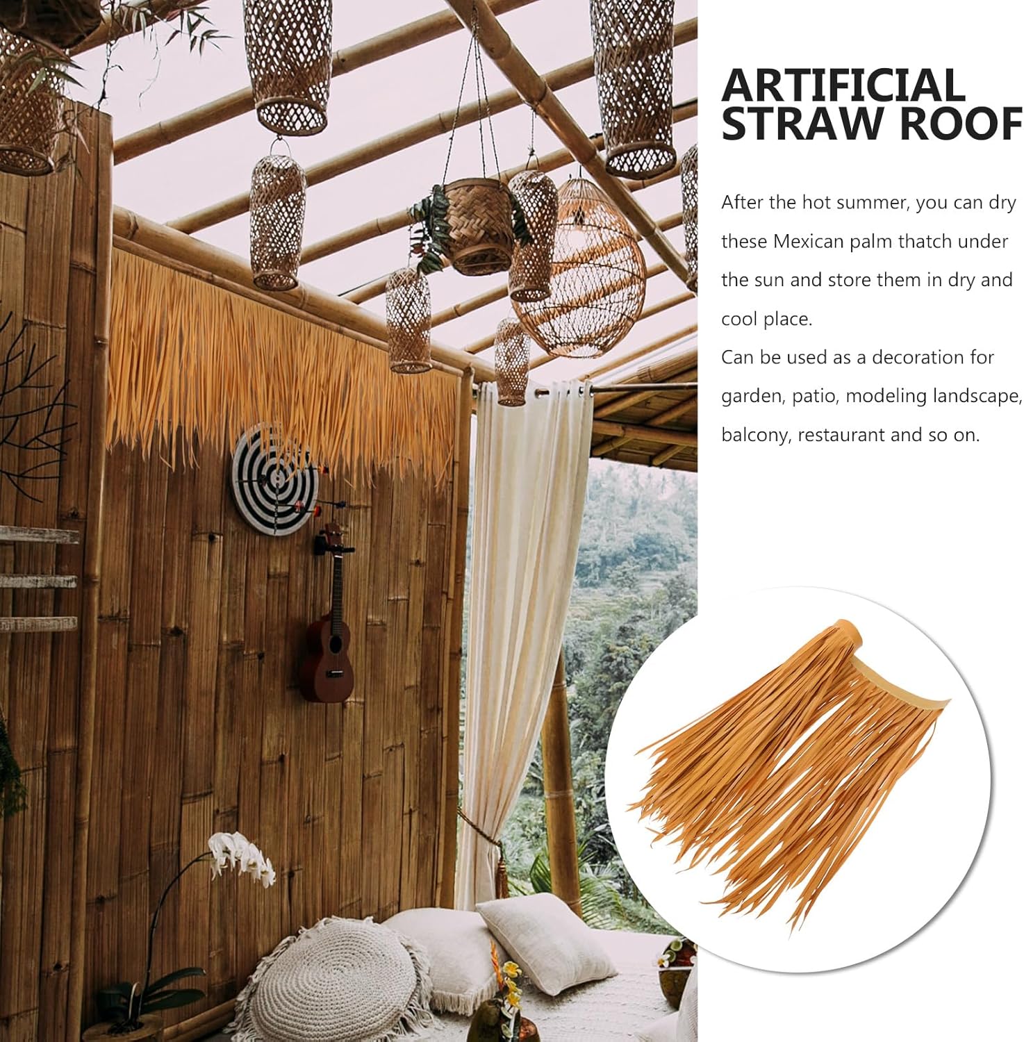 DOITOOL Straw Roof Thatch, Grass Roof, Palm Thatch Roll, Artificial Straw Roll for Garden Patio Party Tiki Bar Decorations-6