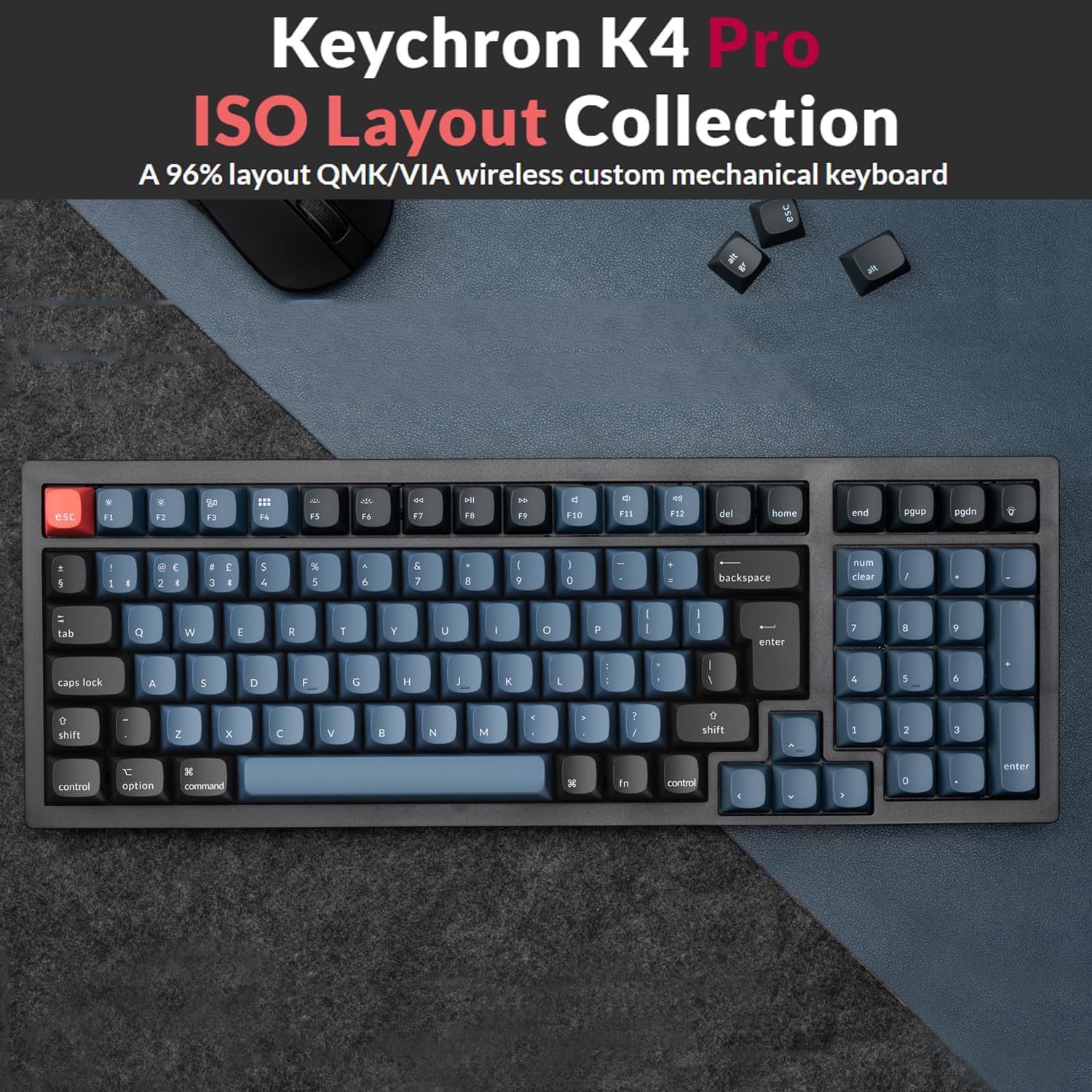 Keychron K4 Pro QMK/VIA Custom Wireless Mechanical Keyboard, Hot-swappable 96% ISO-UK-Layout Programmable RGB LED Backlit Brown Switch, Bluetooth/USB-C Wired Gaming Keyboard for Mac Windows Linux-1