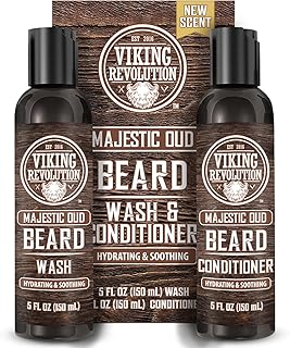 Viking Revolution - Beard Shampoo And Conditioner - Natural Beard Wash & Beard Conditioner With Argan & Jojoba Oils - Softens & Strengthens - Gifts For Men - Majestic Oud - 2 x 150 ml