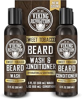 Viking Revolution - Beard Shampoo And Conditioner - Natural Beard Wash & Beard Conditioner With Argan & Jojoba Oils - Softens & Strengthens - Gifts For Men - Sweet Tobacco - 2 x 150 ml