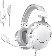 FIFINE 3.5mm/USB Gaming Headset for XBOX,PC,PS4/PS5,7.1 Surround Sound Wired Headphones with Soft Earmuffs,Volume Control,Detachable Microphone for Streaming,Video Creation-AmpliGame H9 White