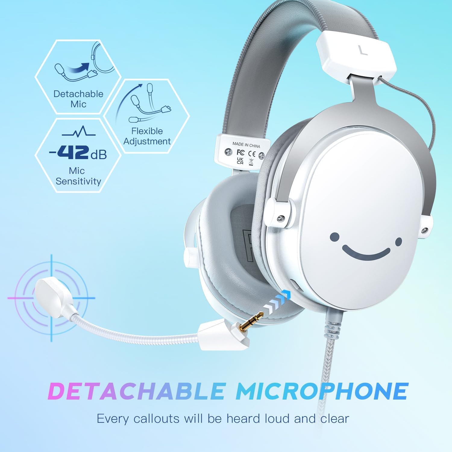 FIFINE 3.5mm/USB Gaming Headset for XBOX,PC,PS4/PS5,7.1 Surround Sound Wired Headphones with Soft Earmuffs,Volume Control,Detachable Microphone for Streaming,Video Creation-AmpliGame H9 White-4