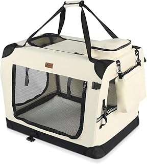 VOUNOT Pet Carrier Bag Portable Foldable Dog Cat Travel Carrier Bag, 3 Entry Doors, Breathable Mesh and Padded Handles, M Beige