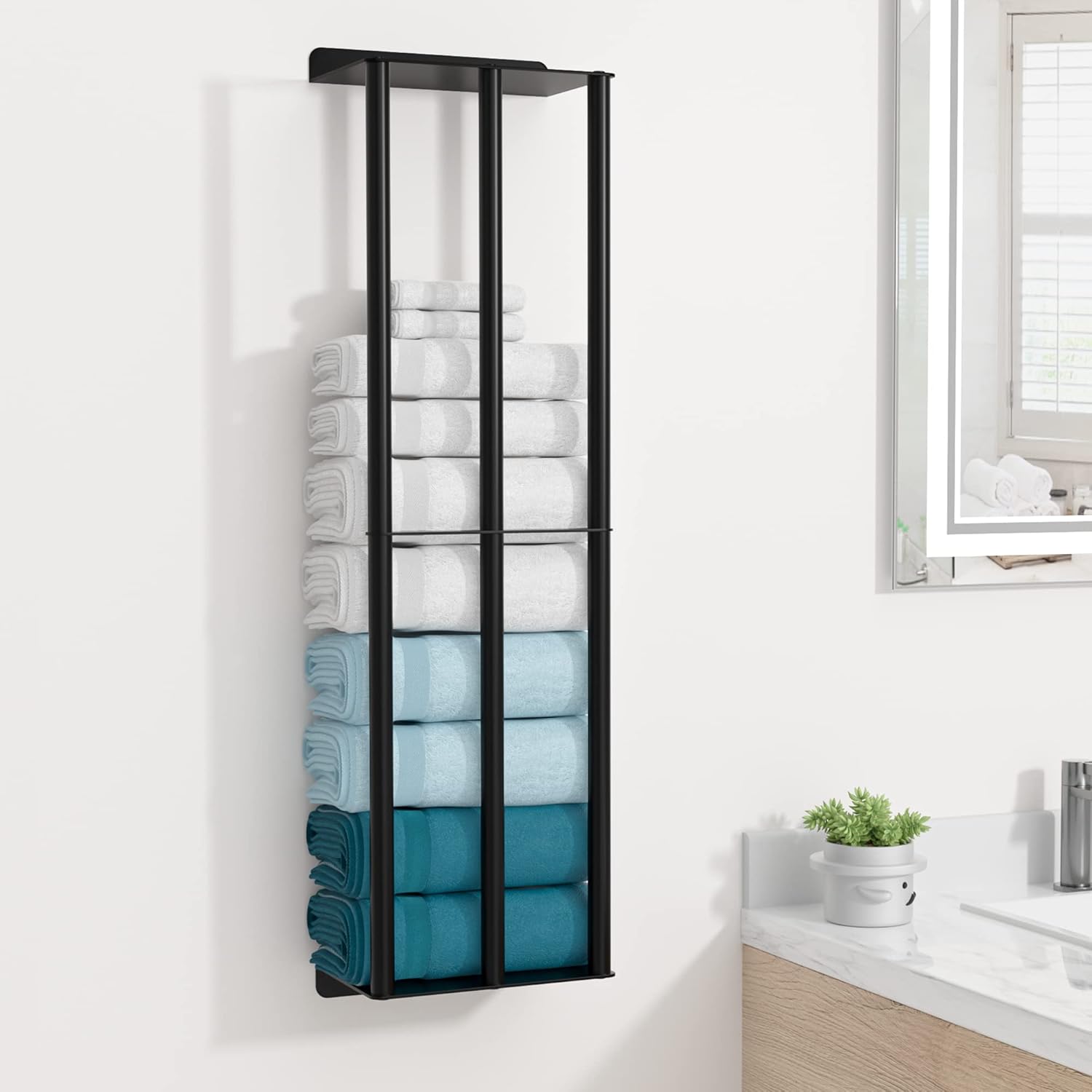 Susswiff Towel Racks for Bathroom, Towel Storage Wall Mounted, Rolled or Folded Towel Holder with 3 Bars, Sturdy and Large Capacity, Matte Black, Suitable for Bathe Towels and Hand Towels-0