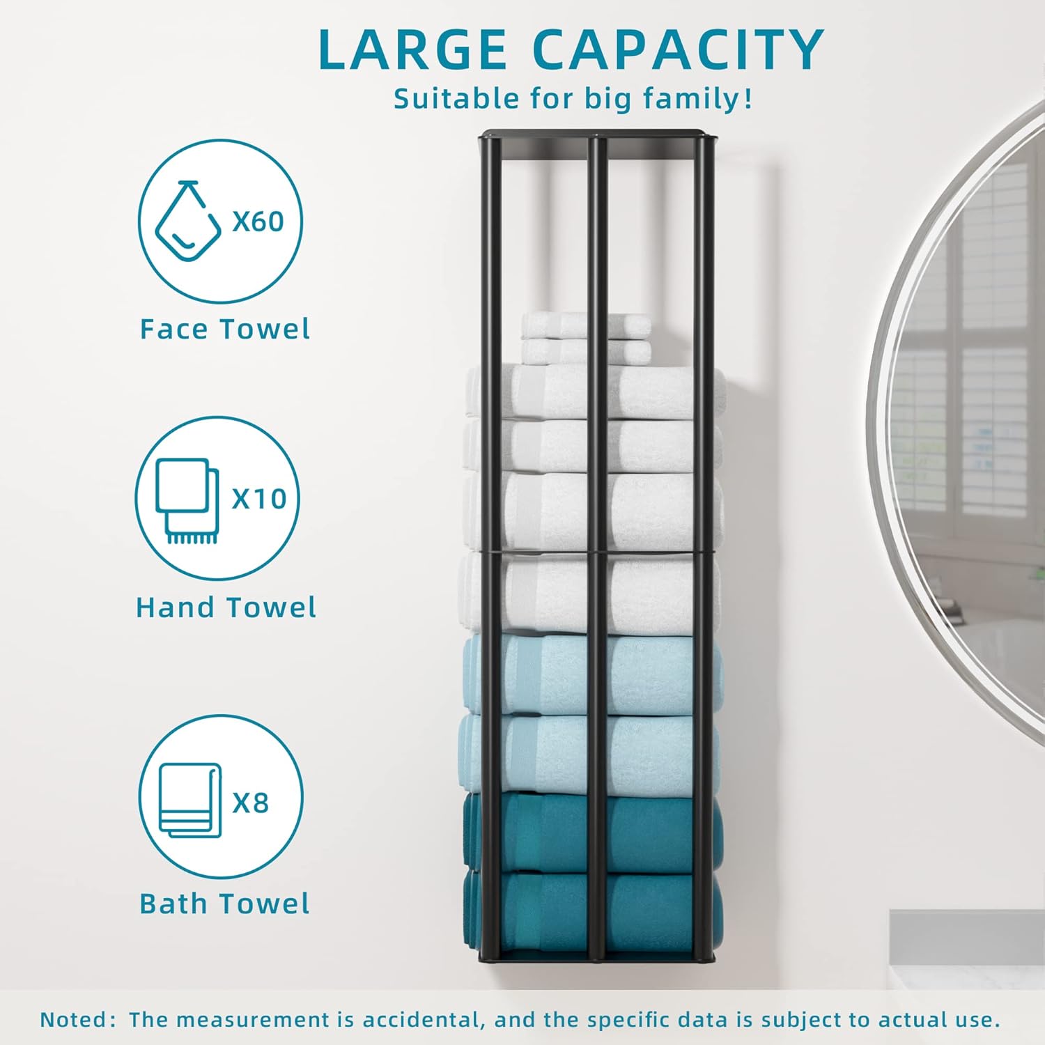 Susswiff Towel Racks for Bathroom, Towel Storage Wall Mounted, Rolled or Folded Towel Holder with 3 Bars, Sturdy and Large Capacity, Matte Black, Suitable for Bathe Towels and Hand Towels-2