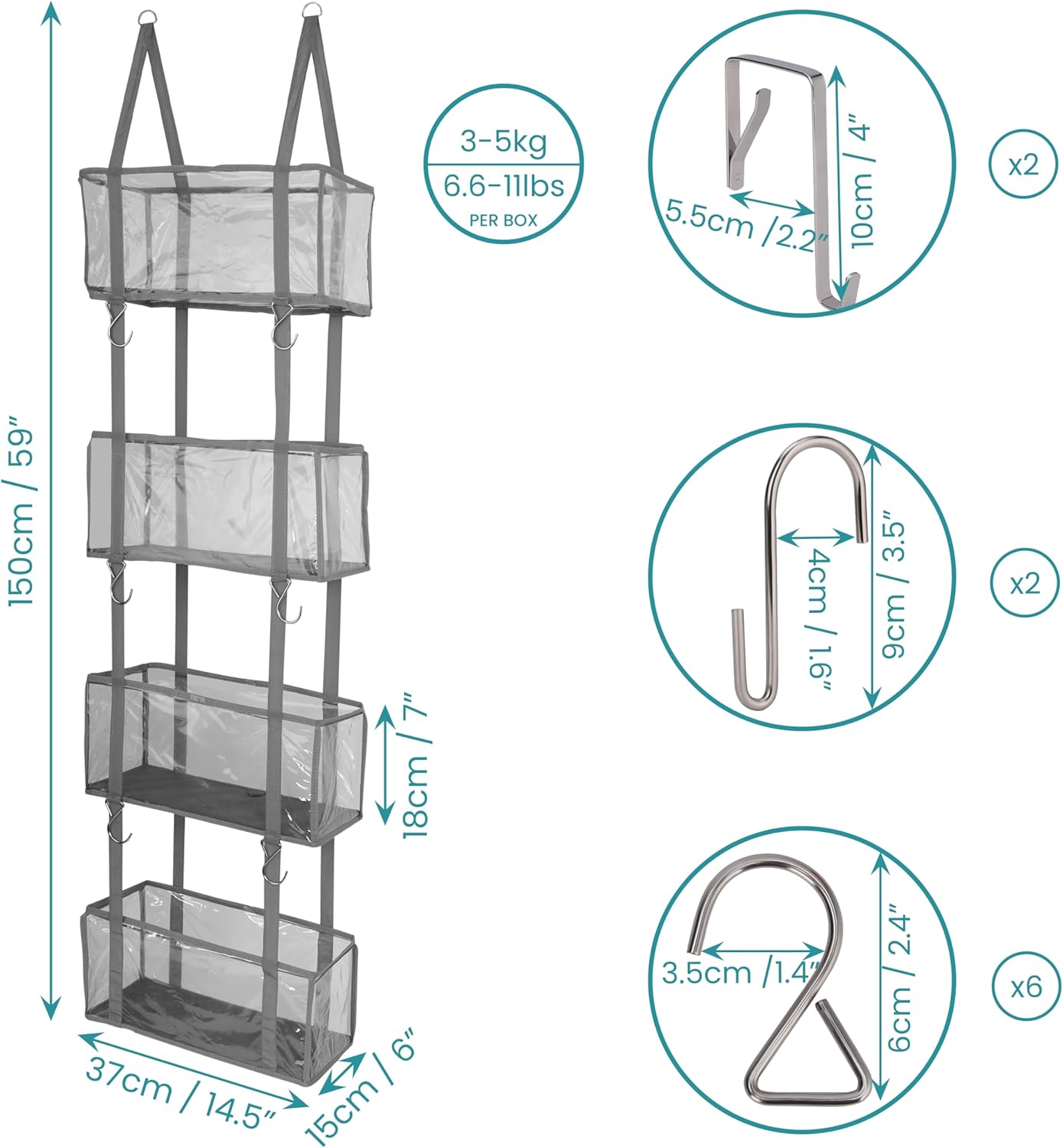 BELLE VOUS Over Door Storage Organiser with 4 Clear Window Pockets - Hanging Shelves for Nursery, Bedroom, Closet, Pantry or Bathroom - Store Toys, Cosmetics, Sundries, Diapers & More-1