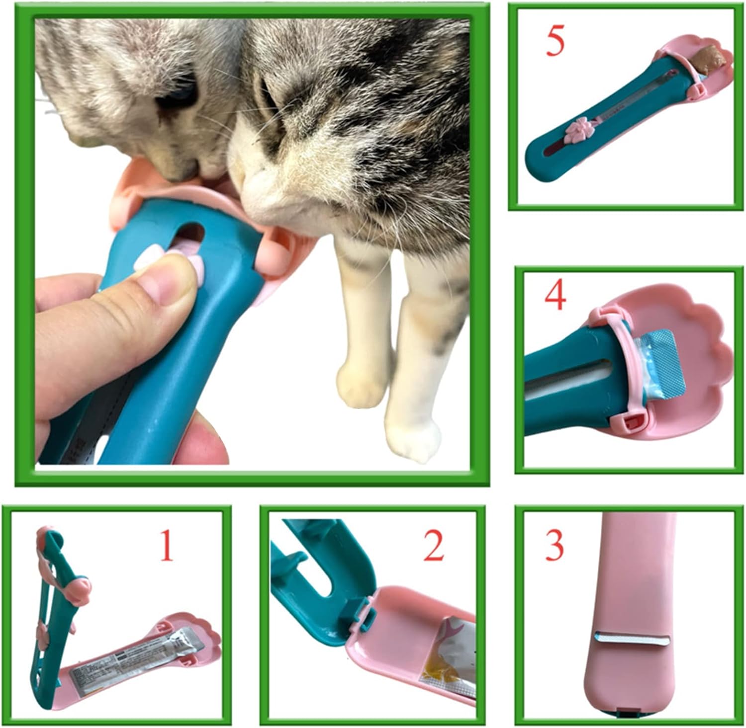 TITA-DONG Cat Claw Shaped Cat Strip Squeeze Spoon, Delectables Lickable Cat Treats Spoon, Wet Treat Cat Feeder Spoon Treat Squeeze Spoon for Lickable Wet Cat Treats Liquid Snack Feeding(blue+pink)-3