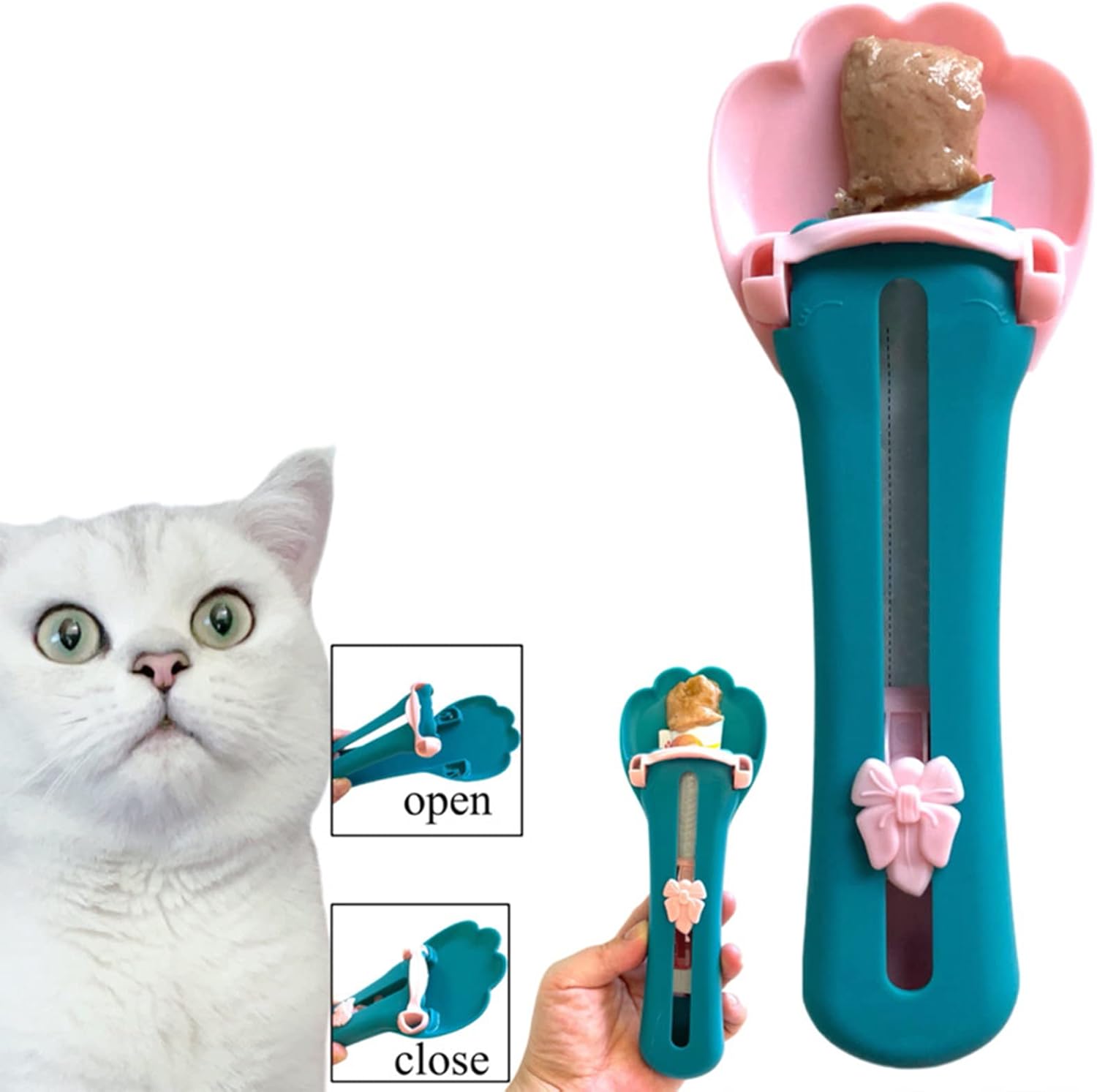 TITA-DONG Cat Claw Shaped Cat Strip Squeeze Spoon, Delectables Lickable Cat Treats Spoon, Wet Treat Cat Feeder Spoon Treat Squeeze Spoon for Lickable Wet Cat Treats Liquid Snack Feeding(blue+pink)-7