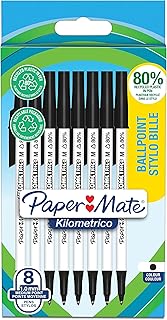 Paper Mate Kilometrico Ballpoint Pens | Long Writing with Medium Point (1.0mm) | Black Ink | 80% Recycled Plastic | 8 Count