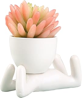 TITA-DONG Creative Human Shaped Small Flower Pots, Ceramic Succulent Plant Pots, Small Pots Flower Pots Plant Pots, Cute White Ceramic Pots, Small Succulent Planters for Home Office Decor(#2)