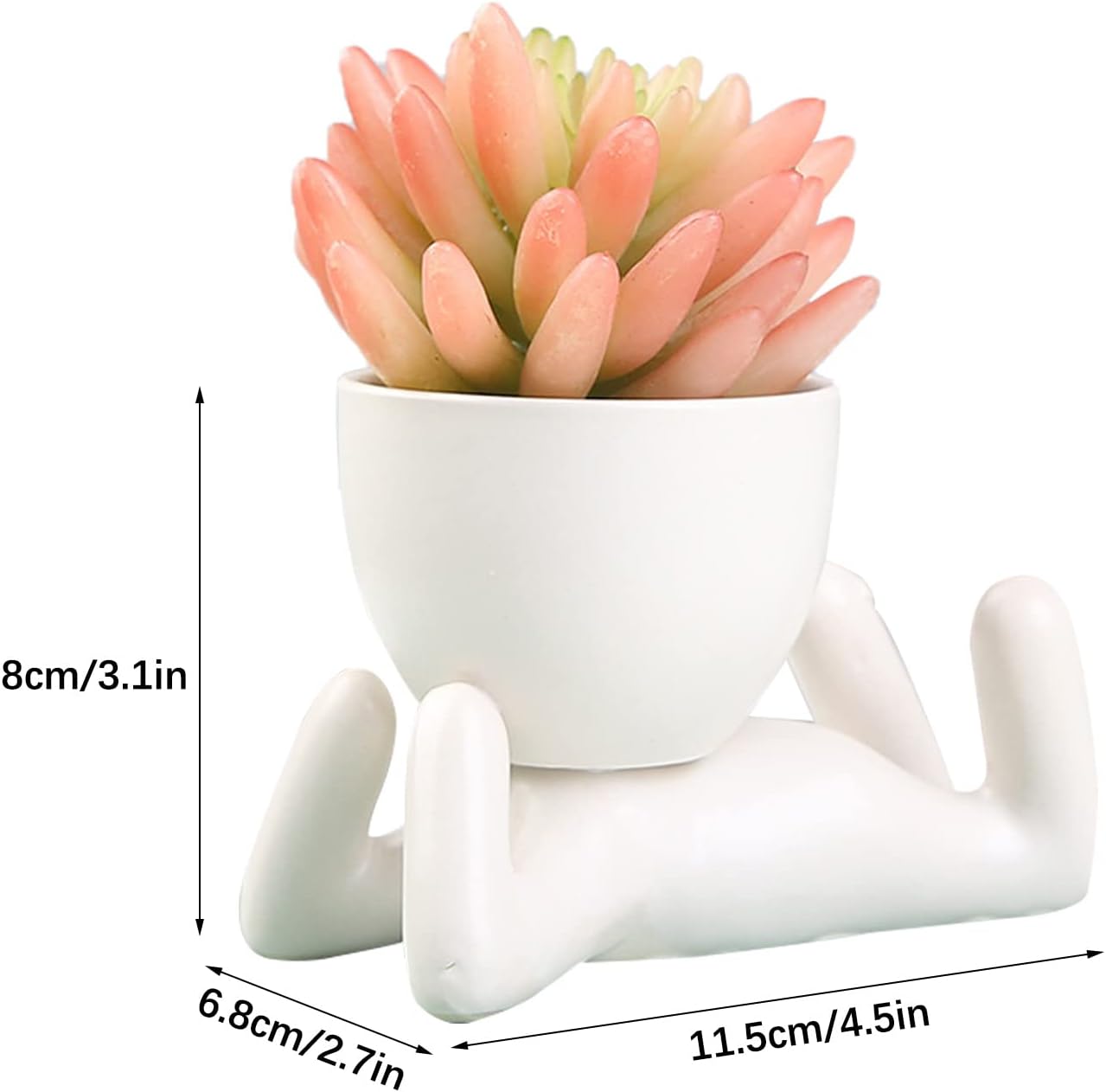 TITA-DONG Creative Human Shaped Small Flower Pots, Ceramic Succulent Plant Pots, Small Pots Flower Pots Plant Pots, Cute White Ceramic Pots, Small Succulent Planters for Home Office Decor(#2)-1