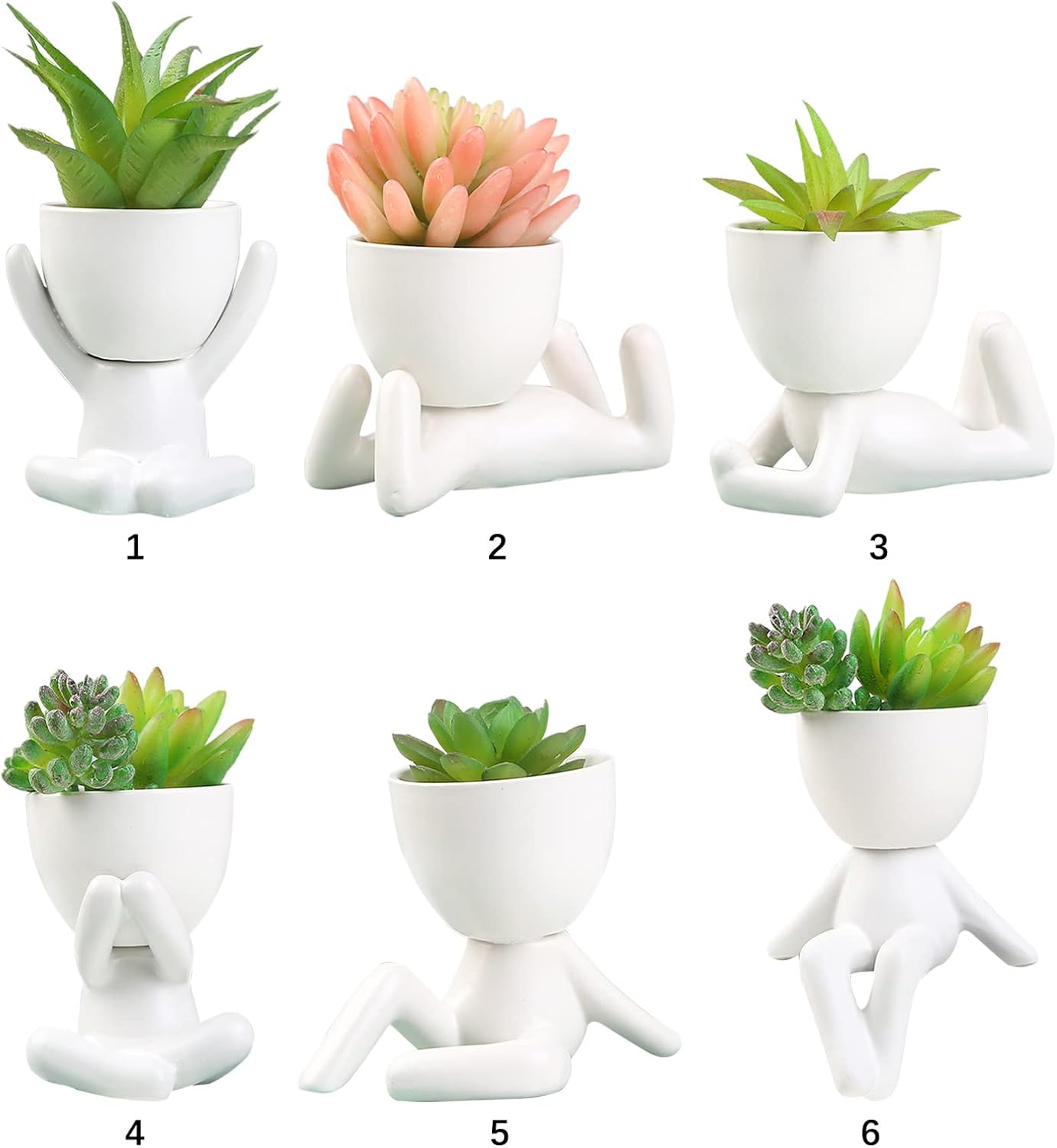 TITA-DONG Creative Human Shaped Small Flower Pots, Ceramic Succulent Plant Pots, Small Pots Flower Pots Plant Pots, Cute White Ceramic Pots, Small Succulent Planters for Home Office Decor(#2)-8