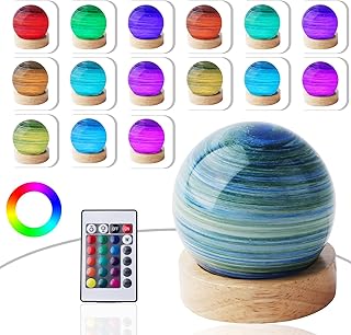 Suewidfay Planet Night Light, Handmade Blown Glass Art Planet LED Table Lamp Gift, Bedside Led Lamp Small Room Decor Lamps,Table Desk Bedside Bedroom Led Lights (Aurora Borealis)