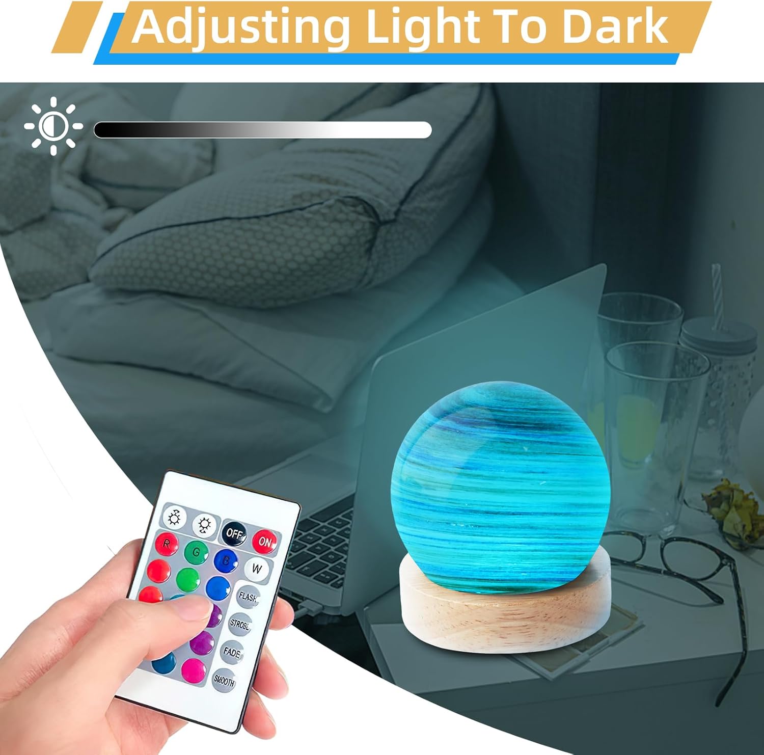 Suewidfay Planet Night Light, Handmade Blown Glass Art Planet LED Table Lamp Gift, Bedside Led Lamp Small Room Decor Lamps,Table Desk Bedside Bedroom Led Lights (Aurora Borealis)-2