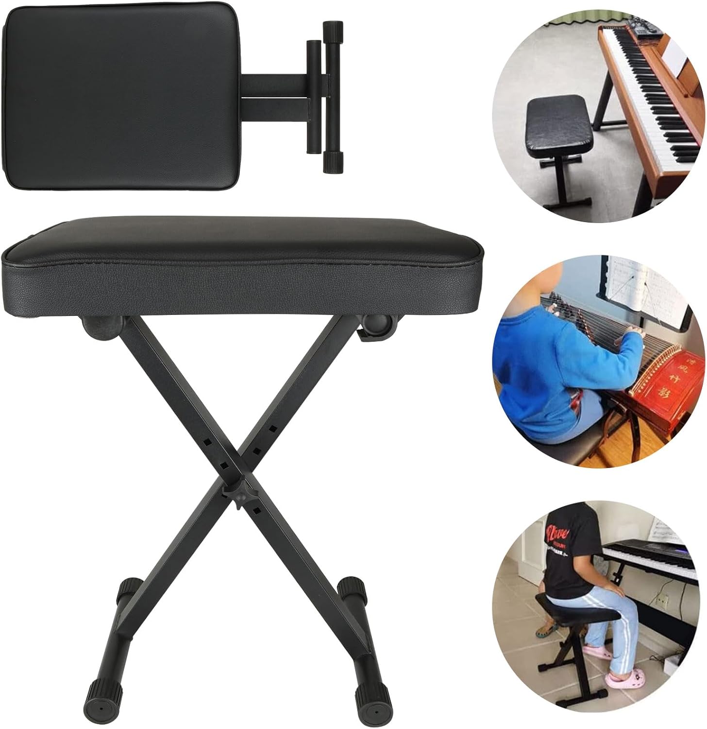 ASelected Keyboard Stool Piano Bench X-Style Padded Folding Piano Bench with High-density Sponges Non-skid Design(Black)-6