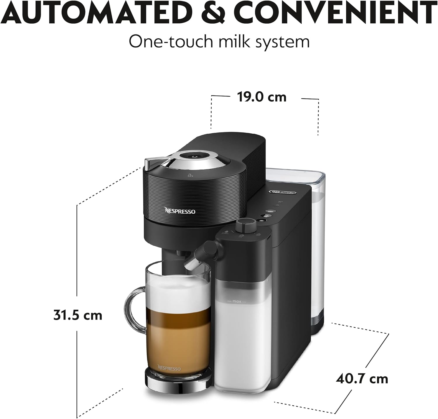 De'Longhi Nespresso Vertuo Lattissima ENV300.B, Automatic Coffee Machine with Automatic Milk Frother, Single-Serve Capsule Coffee Machine, 5 Cup Sizes, 1500W, Matt Black & Glossy-2