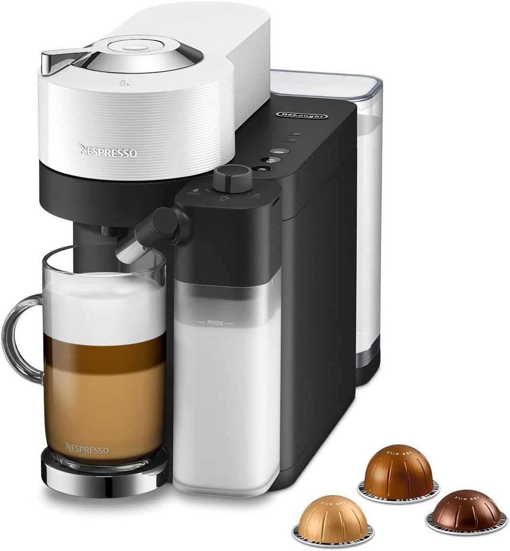 De'Longhi Nespresso Vertuo Lattissima ENV300.W, Automatic Coffee Machine with Automatic Milk Frother, Single-Serve Capsule Coffee Machine, 5 Cup Sizes, 1500W, Matt White & Glossy-0