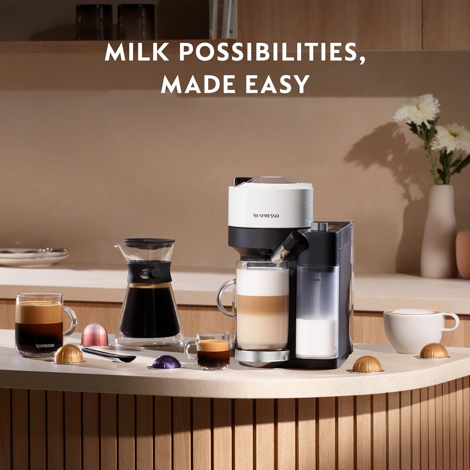 De'Longhi Nespresso Vertuo Lattissima ENV300.W, Automatic Coffee Machine with Automatic Milk Frother, Single-Serve Capsule Coffee Machine, 5 Cup Sizes, 1500W, Matt White & Glossy-5