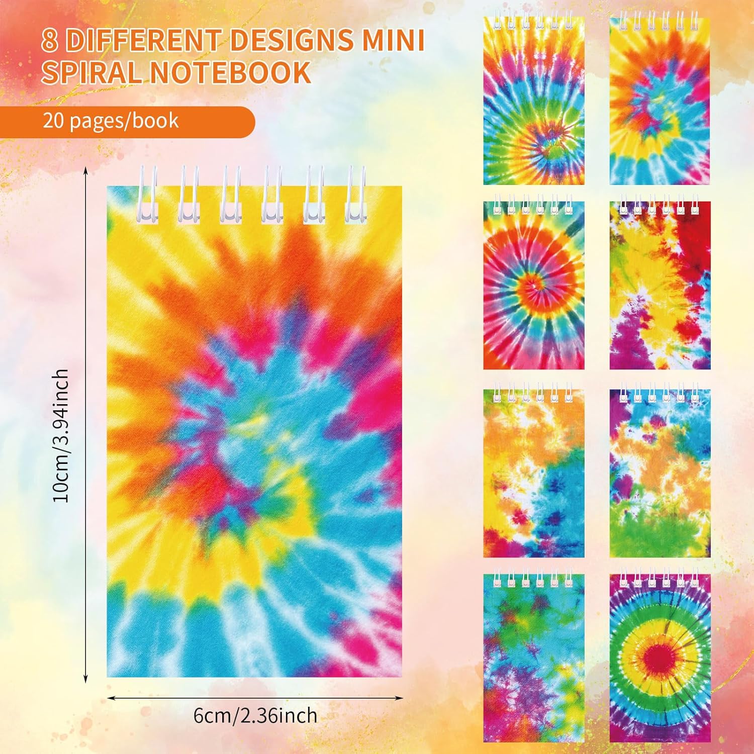 Zonon 48 Pieces Mini Tie Dye Notepads Tie Dye Party Favors Art Party Spiral Pocket Notebooks Fun Coil Mini Notepads for Kids Tie Dye Birthday Party Goodie Bag Fillers Classroom Rewards, 8 Style-1