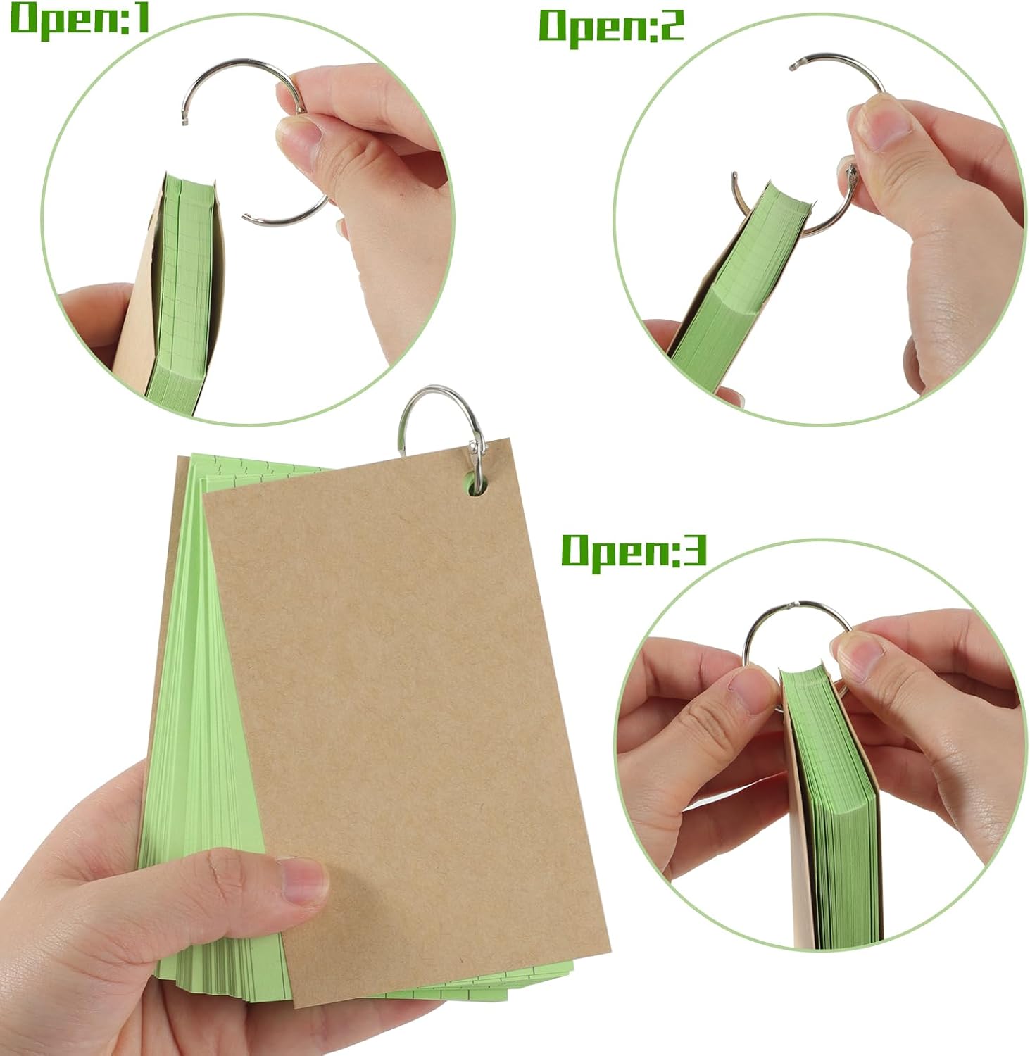 Flash Cards, 360 PCS Ruled Index Cards Revision Cards with Binder Ring Kraft Paper Notecards Lined Index Cards for Office School Home Study Record 4.9 * 2.9 Inch-2