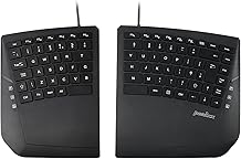 Perixx PERIBOARD-524B UK QWERTY Wired Ergonomic Split Keyboard - Compact TKL Design, Curved Keys, Adjustable Tilt, Low Profile, Multimedia Shortcuts - Black