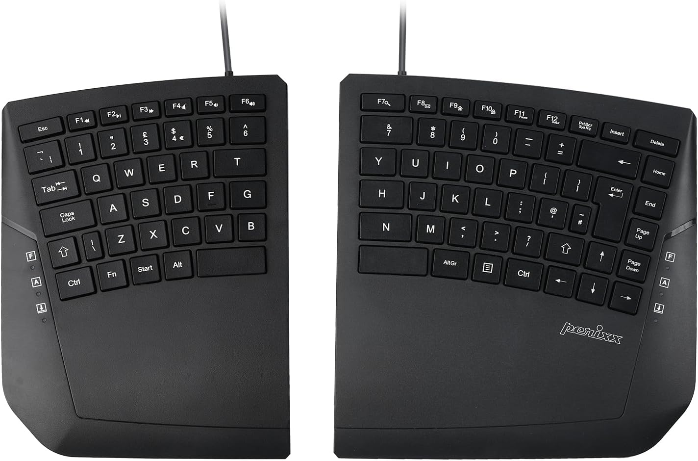 Perixx PERIBOARD-524B UK QWERTY Wired Ergonomic Split Keyboard - Compact TKL Design, Curved Keys, Adjustable Tilt, Low Profile, Multimedia Shortcuts - Black-0