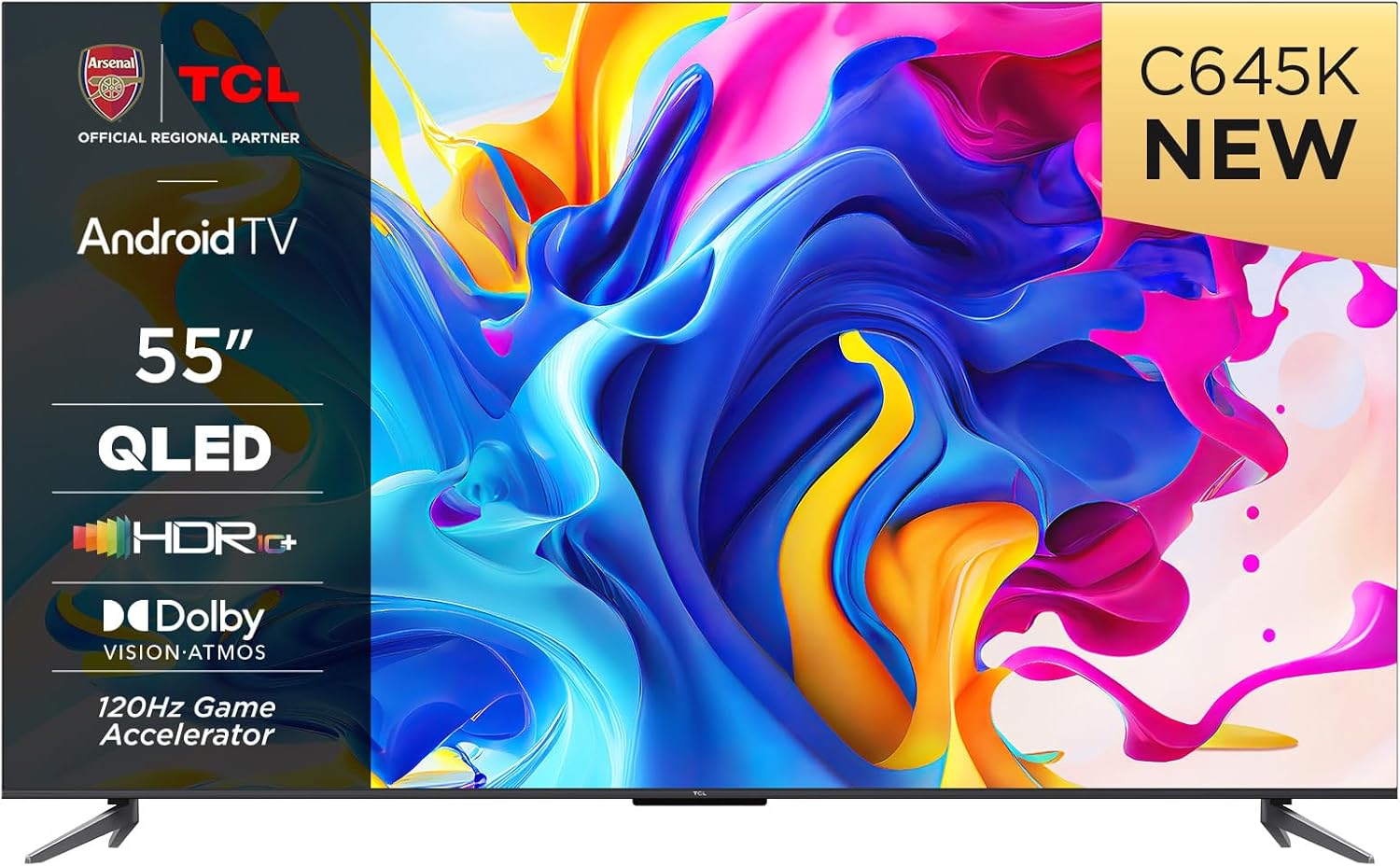 TCL 55C645K 55" QLED 4K Ultra HD HDR Android Smart TV (Google Assistant, Freeview Play, Dolby Atmos, Dolby Vision, HDR10+, 120Hz Game Accelerator, Motion Clarity) (55")-0