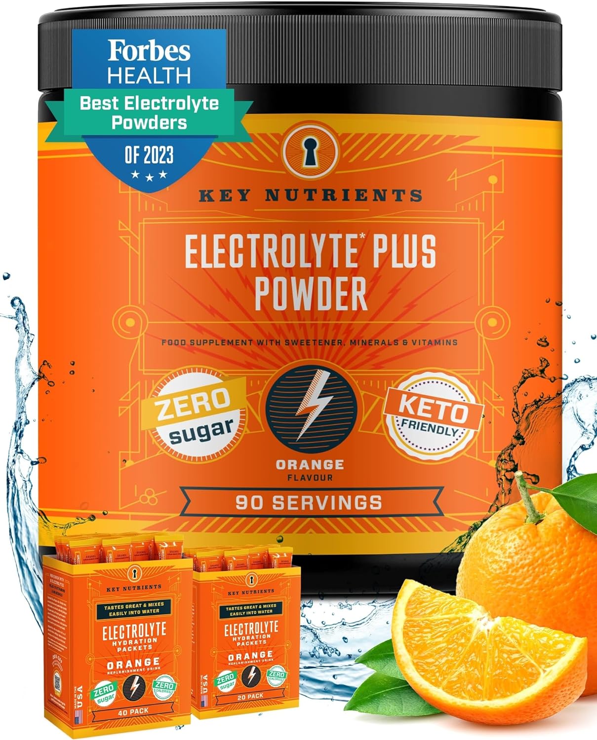 Key Nutrients Electrolytes Powder - Tangy Orange Drink Mix 90 Servings - Sugar Free, Gluten Free, Zero Calories - Keto: Magnesium-0