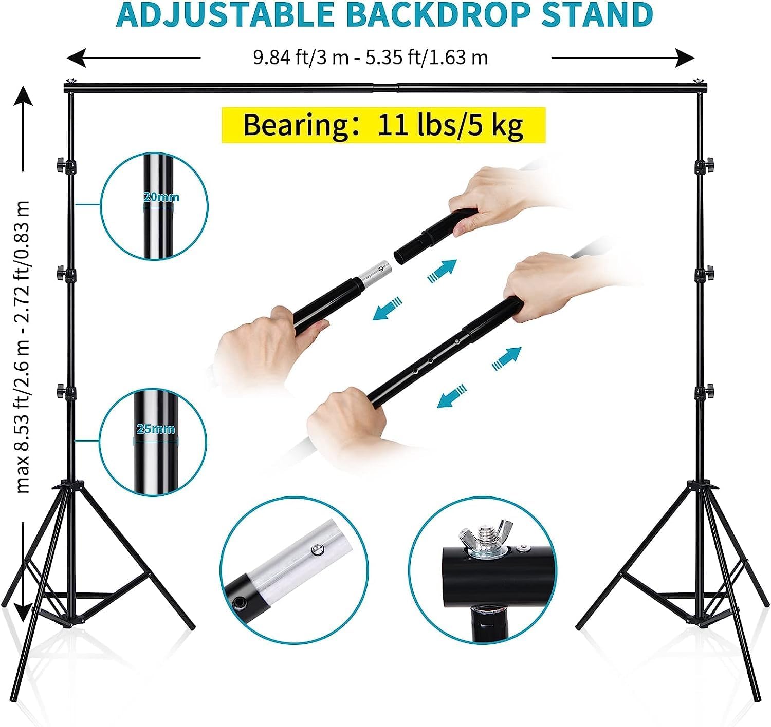 Vevelux Photo Studio Lighting Kit with 2.6X3 M/8.5X10 FT Adjustable Backdrop Stand, 4X45W Dimmable LED Light, 3000-5500K Umbrellas Softbox Kits, 3 Color Backdrop for Portrait,Video Shoot Photography-2