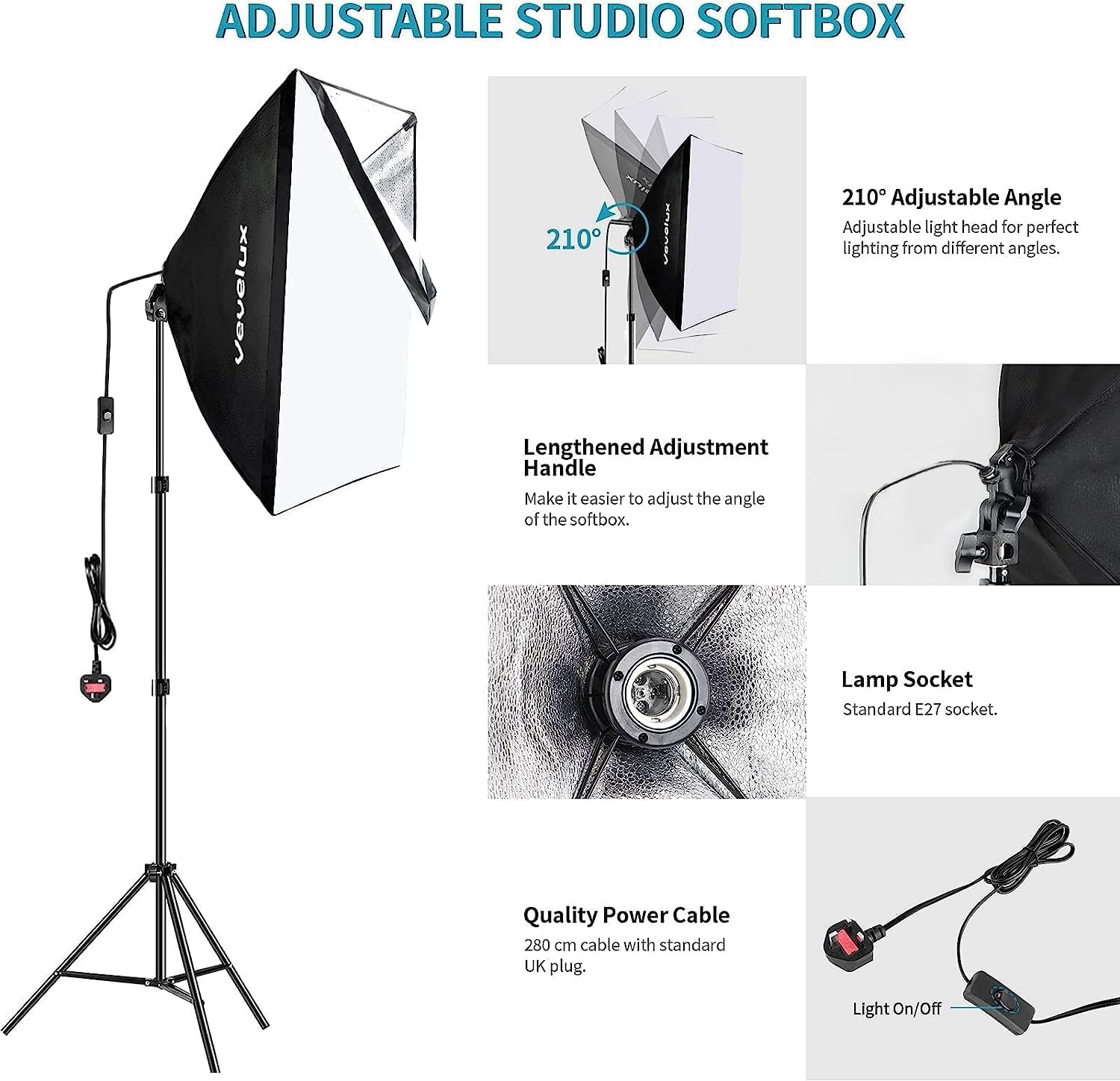 Vevelux Photo Studio Lighting Kit with 2.6X3 M/8.5X10 FT Adjustable Backdrop Stand, 4X45W Dimmable LED Light, 3000-5500K Umbrellas Softbox Kits, 3 Color Backdrop for Portrait,Video Shoot Photography-3