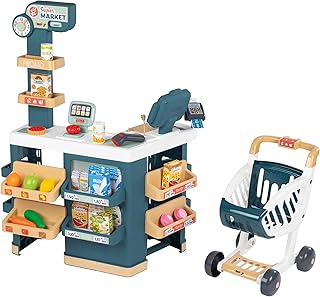 Smoby - Supermarket, Children's Shopping Trolley Included, Mechanical Scale, Electronic Functions and 42 Accessories for a full shopping experience, Suitable for kids aged 3 years and over