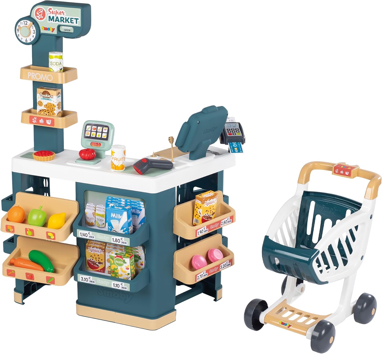 Smoby - Supermarket, Children's Shopping Trolley Included, Mechanical Scale, Electronic Functions and 42 Accessories for a full shopping experience, Suitable for kids aged 3 years and over-0