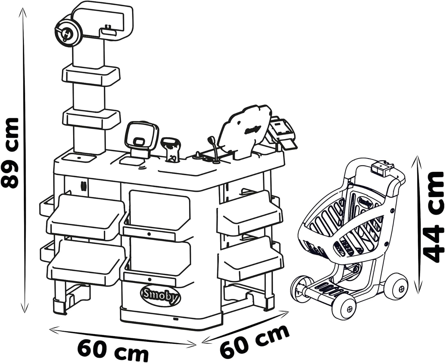 Smoby - Supermarket, Children's Shopping Trolley Included, Mechanical Scale, Electronic Functions and 42 Accessories for a full shopping experience, Suitable for kids aged 3 years and over-3