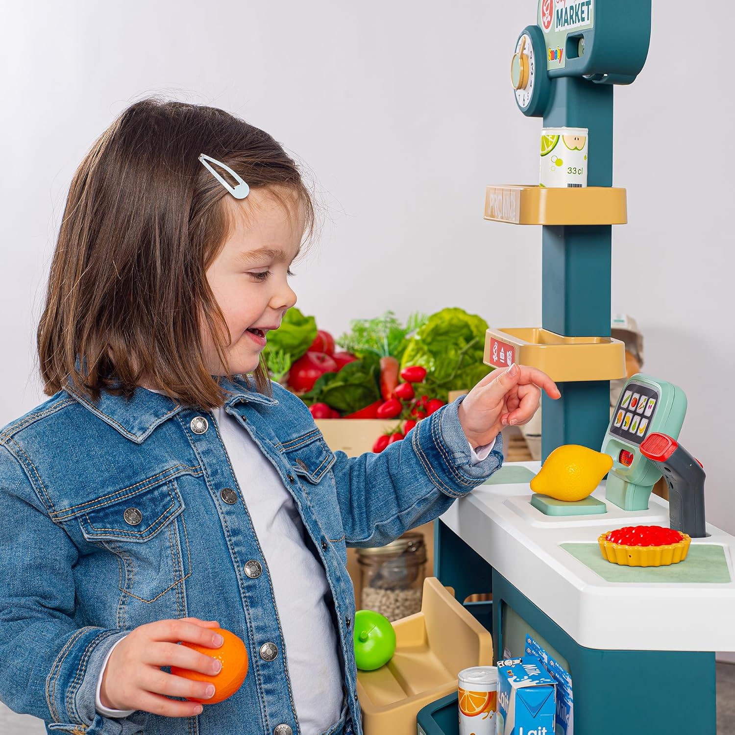 Smoby - Supermarket, Children's Shopping Trolley Included, Mechanical Scale, Electronic Functions and 42 Accessories for a full shopping experience, Suitable for kids aged 3 years and over-5