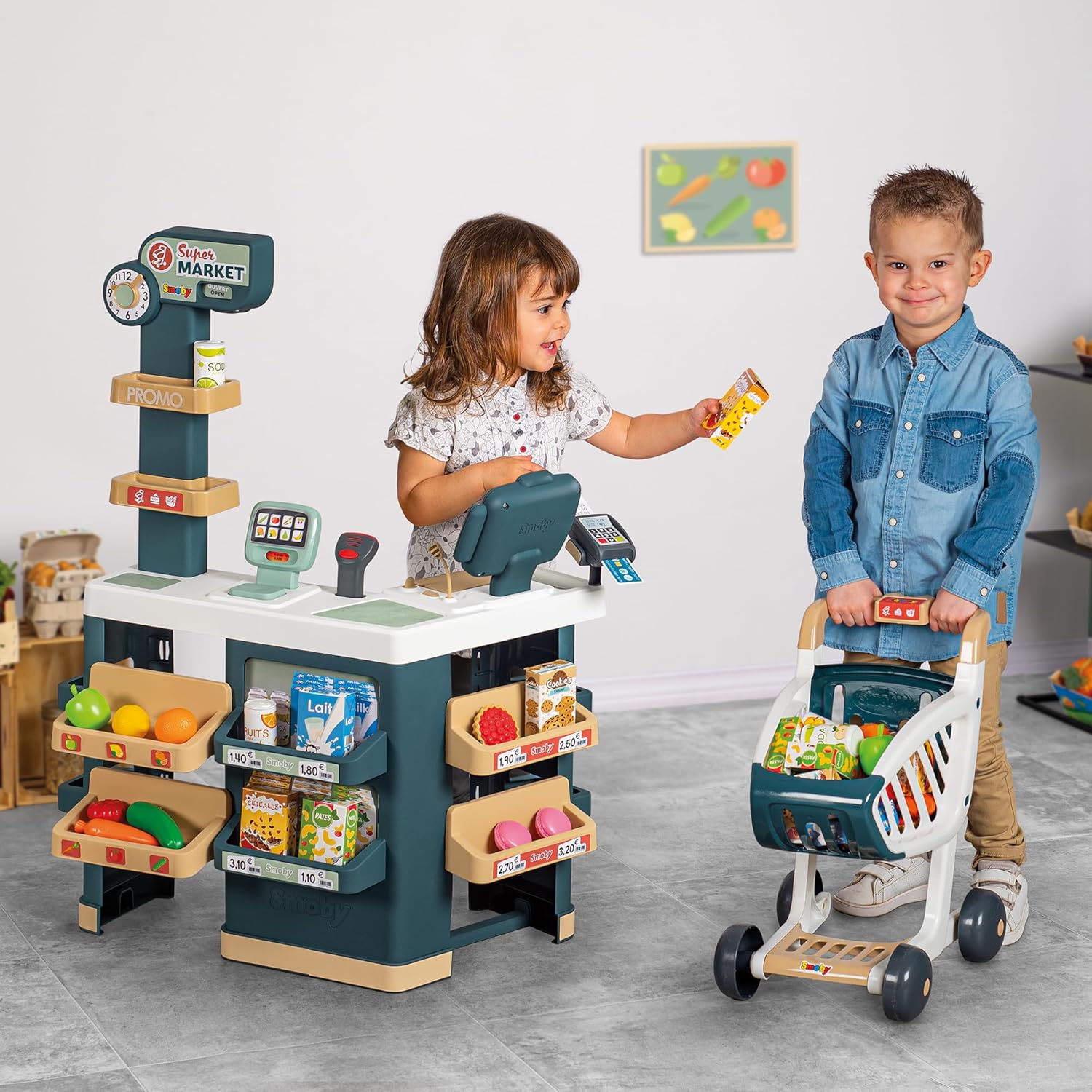 Smoby - Supermarket, Children's Shopping Trolley Included, Mechanical Scale, Electronic Functions and 42 Accessories for a full shopping experience, Suitable for kids aged 3 years and over-6