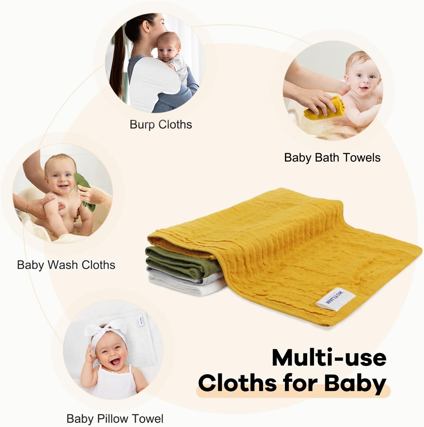 Maliton Muslin Cloths for Baby, 50x25CM Baby Muslins Pack, 4 Pack100% Cotton for Sensitive Skin Face Cloth, Ultra Soft & Absorbent 6 Layers Burp Cloths, Baby Essentials for Newborn(Spring Colour)-7