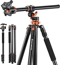 K&F Concept 90"/230cm Horizontal Tripod for Camera, 360° Rotatable and 120° Tilt Horizontal Arm Overhead Camera Tripod with Ball Head, Detachable Monopod, Arca Type QR Plate, 10KG Load Capacity