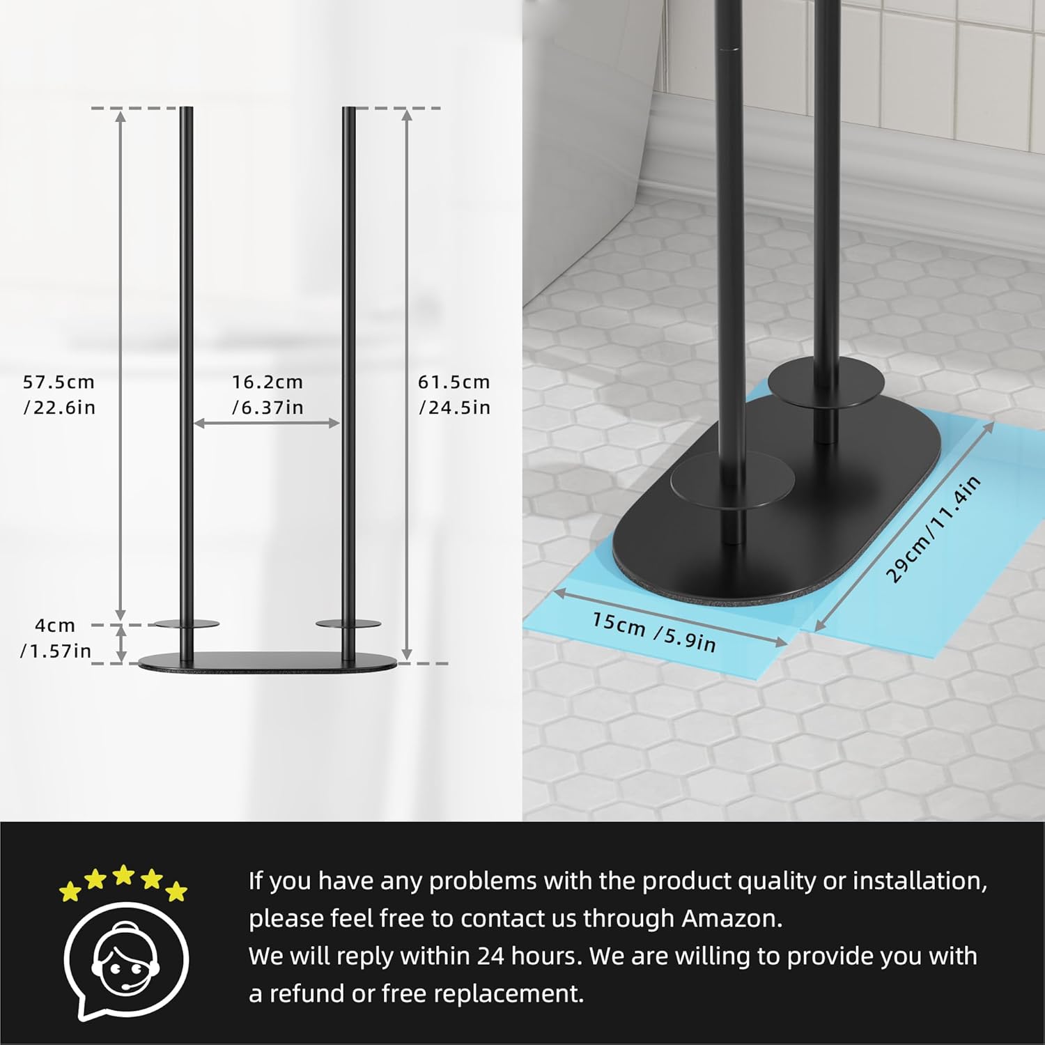 Niffgaff Toilet Roll Holder Stand(with Reserve Function), Large Capacity Double Rod Free-Standing Toilet Roll Storage Holder, Stainless Steel Toilet Paper Holder Stand for Bathroom-6